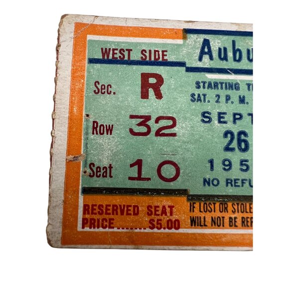 1959 Auburn vs Tennessee Football Ticket Stub Shields-Watkins Field September 26 - Picture 6 of 7